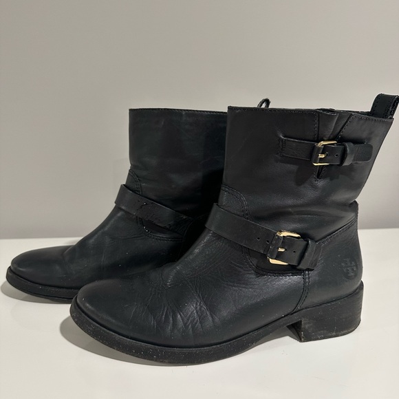 Tory Burch Black Combat Moto Boots with Buckle Straps - Picture 3 of 6